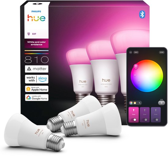 Philips Hue E27 White & Color Ambiance – 810 lumen – Thread (3-pack)