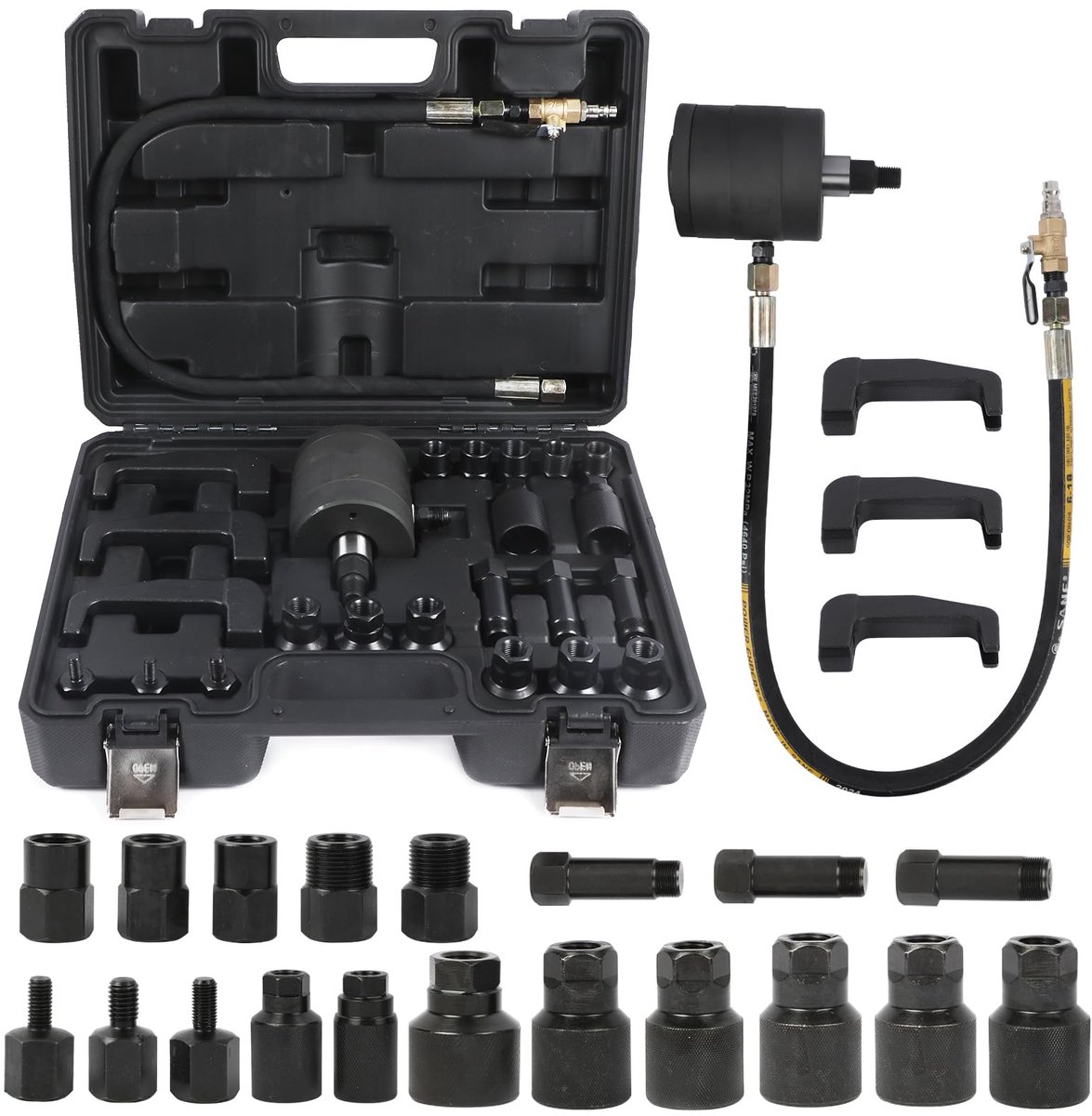 Pneumatische Injectortrekker - 24-delige set met 19 Adapters - Voor Diesel Injectoren - Compatibel met Bosch Delphi Denso Siemens