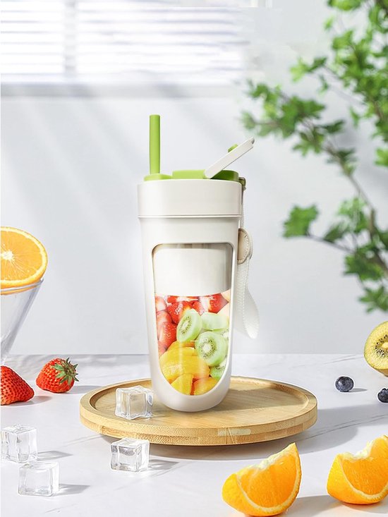 Sapcentrifuge - draagbare blender - smoothie blenderbeker - draagbare sapcentrifuge met deksel - 10 messen - Nippen en drinken door een rietje - crushbaar ijs - 340ml - voor shakes - smoothies - voor reizen - sport - kamperen - fitness - groente van Merkloos — afbeelding 5