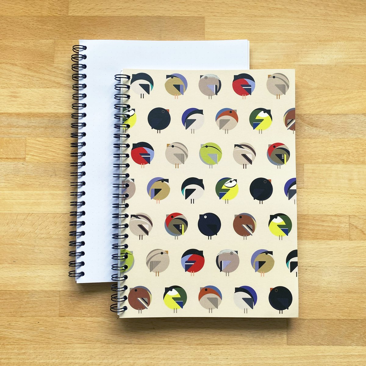 A5 Notitieboek met Tuinvogels – Duurzaam Dotted (Stippen) Journal, Spiraalbinding, Vrolijke Vogel Illustraties