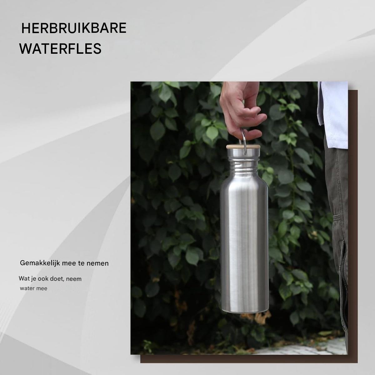 TOVBMUP RVS waterfles - 1 liter - Niet geïsoleerd - Enkelwandig - Lekvrij - Metalen waterfles - Drinkfles voor buiten - Ideaal voor op reis, sport en school thumbnail 3