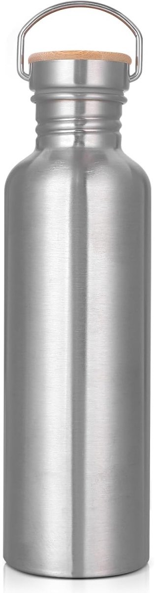 TOVBMUP RVS waterfles - 1 liter - Niet geïsoleerd - Enkelwandig - Lekvrij - Metalen waterfles - Drinkfles voor buiten - Ideaal voor op reis, sport en school