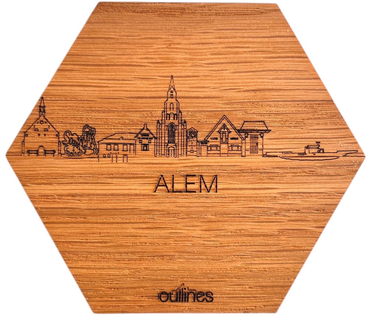 5x Onderzetters Skyline van Alem - 10x9cm - Eikenhout