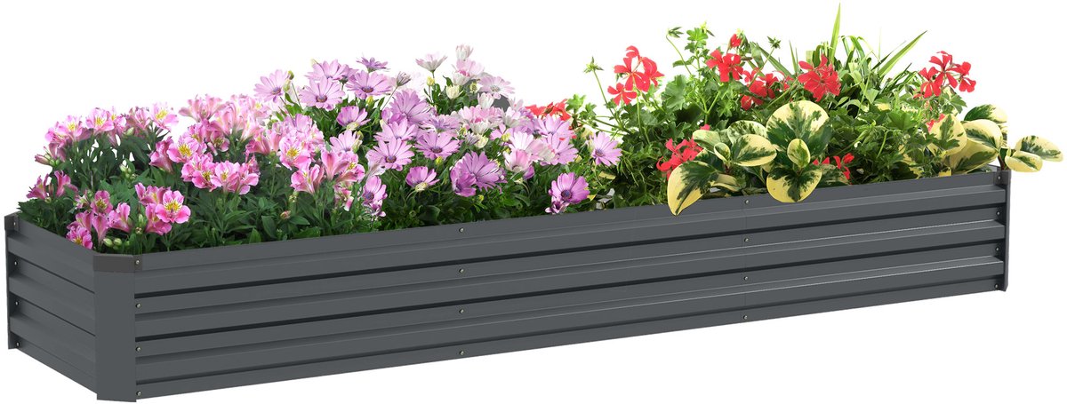 Outsunny Tuinbed 240x60x30cm Gegalvaniseerd Staal Donkergrijs