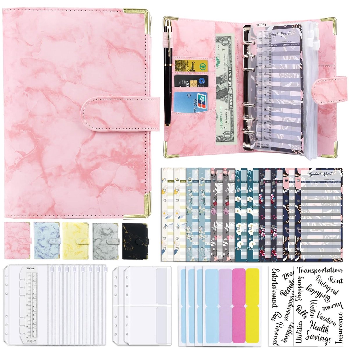 Budget Planner Set - A6 formaat - Marmer patroon - PU leer