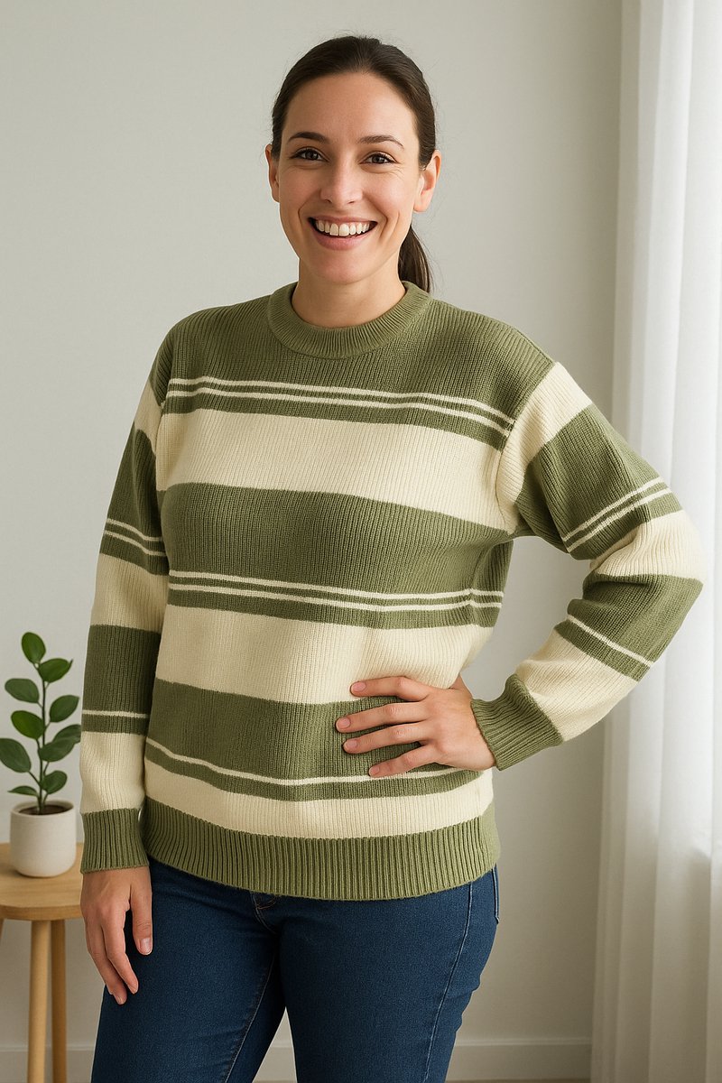 SUNMOOL Gebreide trui - Ronde hals - Warme trui - Groen - Maat : 2XL