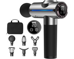 Percussiemassagepistool, elektrisch handzaam spier- en rugmassage-apparaat, diepe weefselmassage voor atleten, pijnverlichting, met 20 snelheden en led-display, geleverd met draagtas, geweldig cadeau voor mannen/vrouwen, zilver