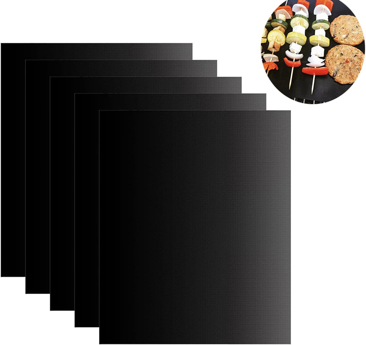 5-delige ovenvoering - BBQ Grill mat - bbq matje grill mat - herbruikbare ovenmat - ovenbodemmat - hittebestendige grillmat - antiaanbakgrillmat