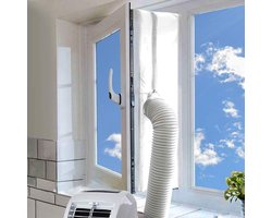 Airconditioning raamafdichting - Voor mobiele airconditioning units en droogtrommels - Draagbare universele raamkit 400 cm - Warmeluchtstop Luchtwisselbeveiliging met rits en kleefbevestigingen (wit)