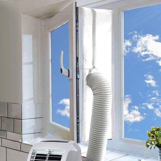 Foto: Airconditioning raamafdichting voor mobiele airconditioning units en droogtrommels draagbare universele raamkit 400 cm warmeluchtstop luchtwisselbeveiliging met rits en kleefbevestigingen wit 