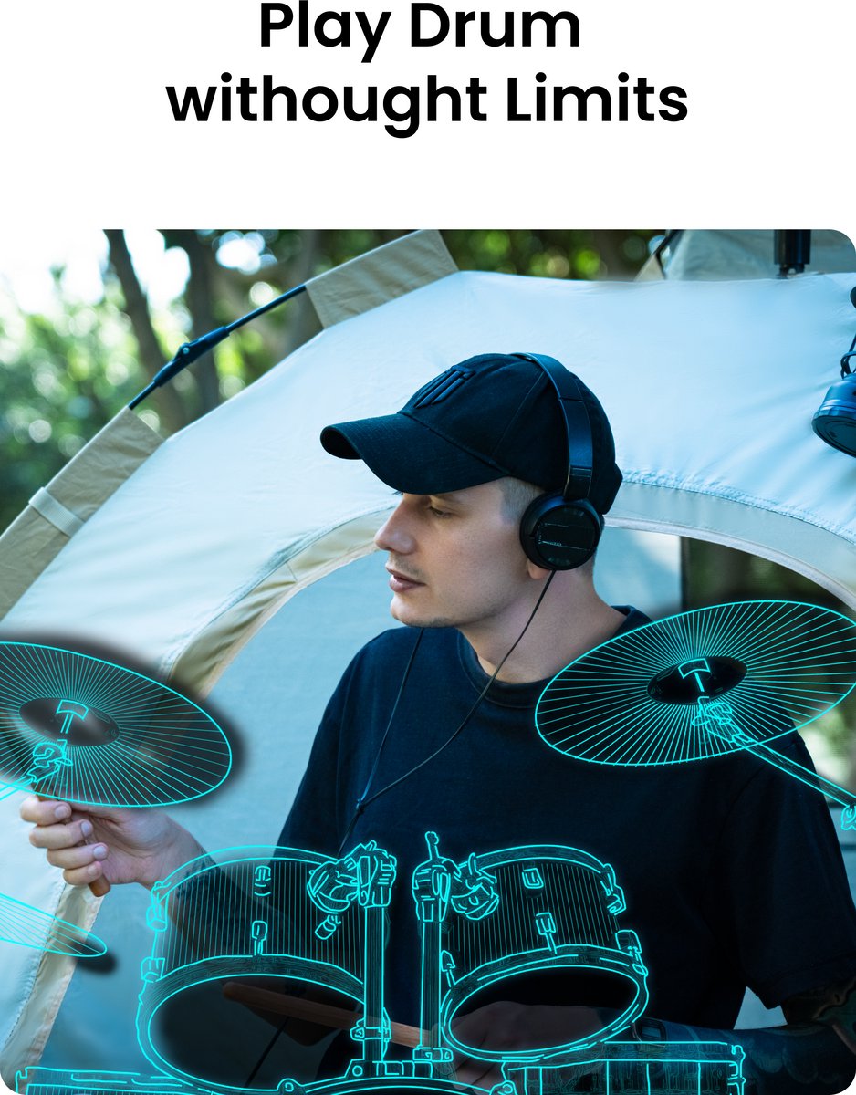 Pocket Drum 2 Plus - Batterie Air Portable Avec Détection Mouvement - Baguettes Et Pédales Incluses - 8 Sons