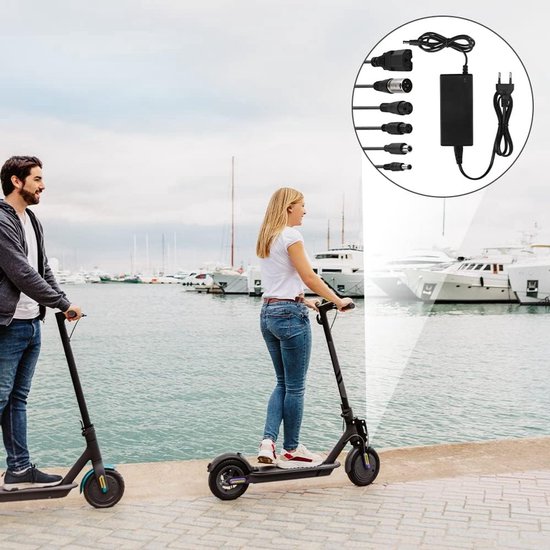 Elektrische fietslader - Elektrische scooterlader - Elektrische fietslader met 6 batterijladerconnectoren - Universele lader 36V/42V 2A - Batterijlader - voor hoverboard, drift trike, elektrische scooter, hoverboard, balance car - Max. 84W van Merkloos — afbeelding 5