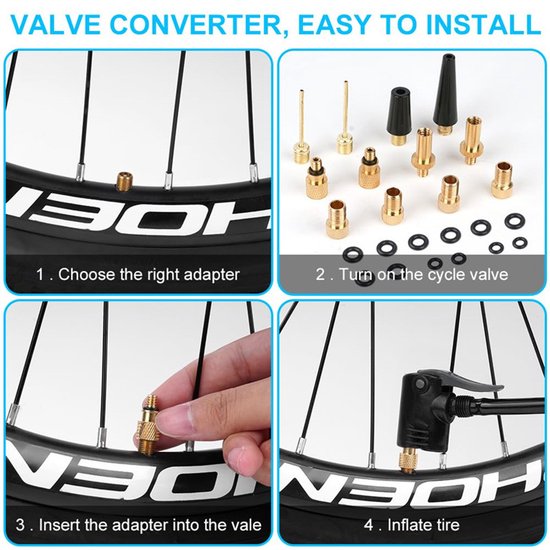 Fietsventiel verloopnippel - fiets ventiel - fietsventieldopjes - fiets ventiel adapter - fietsventiel adapter - Set van stuks verloopnippel Geschikt Voor fietsventiel - Set Verloopnippels Fietspomp - Adapter Fietsventiel - 32 stuks — afbeelding 3