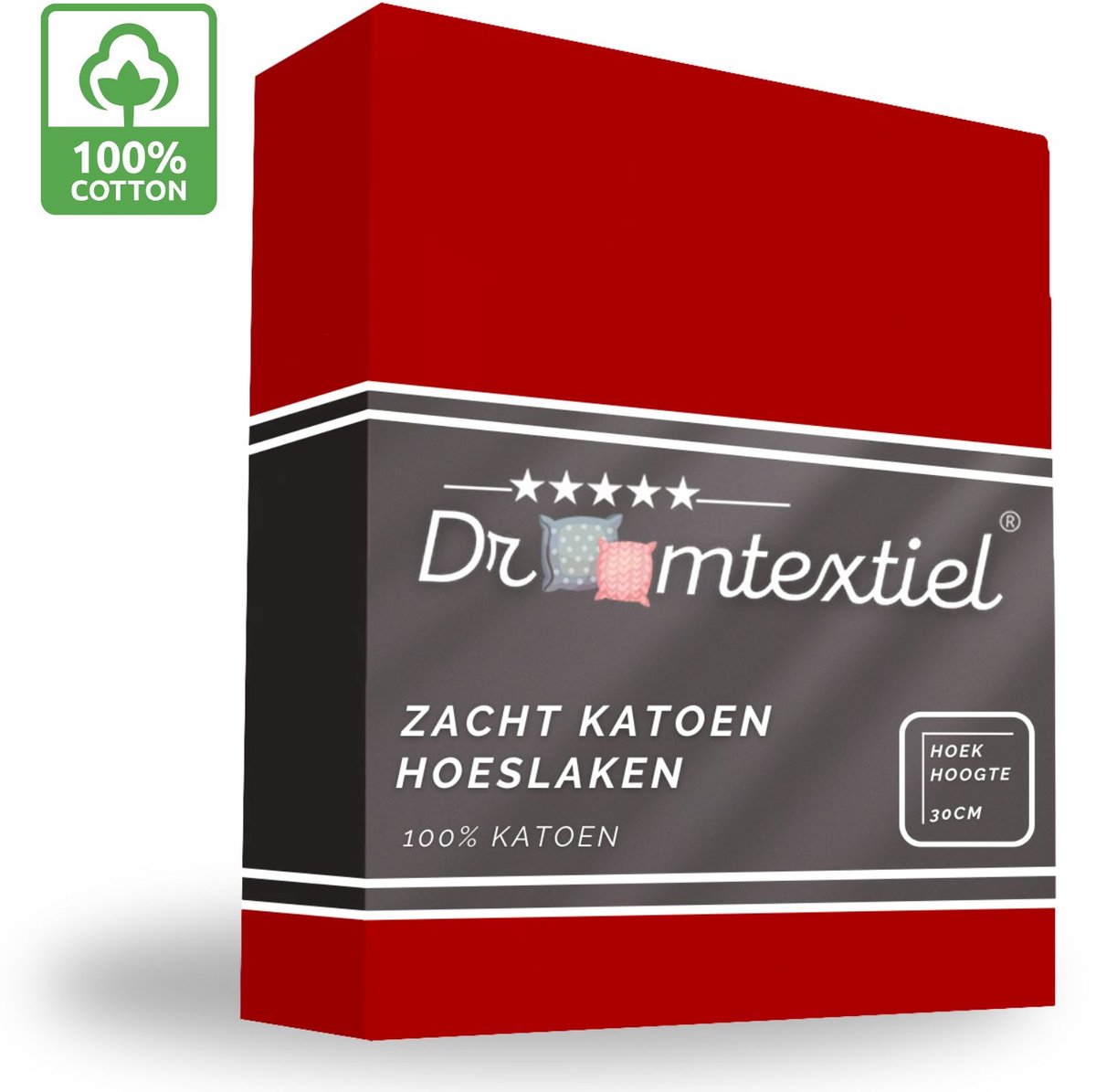 Droomtextiel Hoeslaken Rood - 90x200 cm - 100% Katoen - Perfecte Pasvorm - Heerlijk Zacht
