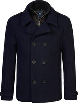 Petrol Industries - Heren Peacoat Jas - Wolmix - Dubbele rij knopen & binnenvoering - Opstaande ribkraag - Blauw - Maat L