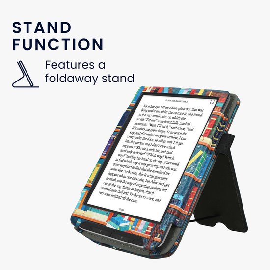 kwmobile e-reader hoesje geschikt voor Pocketbook Verse/Verse Lite/Pro/Color/Vivlio Light HD hoes - E reader flip case van kunstleer - Ereader cover met stand - bibliotheek design in meerkleurig — afbeelding 3