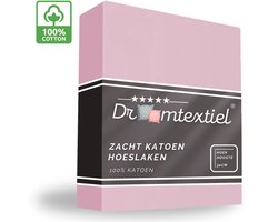 Droomtextiel Zacht Katoenen Hoeslaken Roze 160x200 cm - Hoge Hoek - Perfecte Pasvorm - Heerlijk Zacht