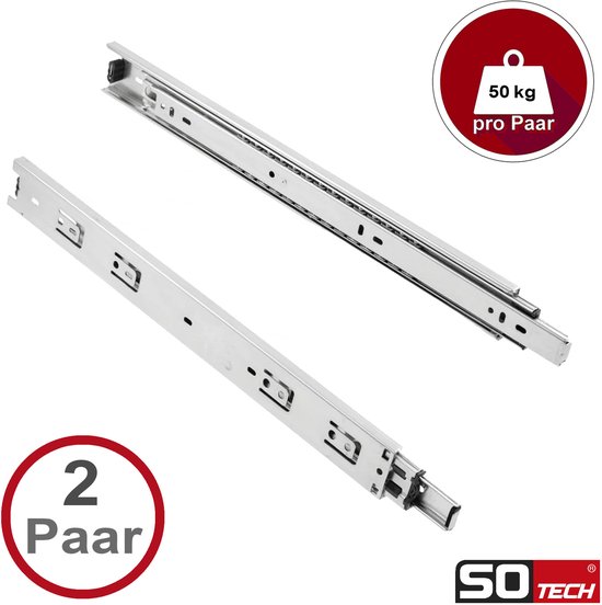 SOTECH 2 Paires Coulisses à Sortie Totale KV2 45 H45 L450 SE Avec Retour Automatique Hauteur 45 Mm Longueur 450 Mm Coulisses Télescopiques Charge Max. 45 Kg
