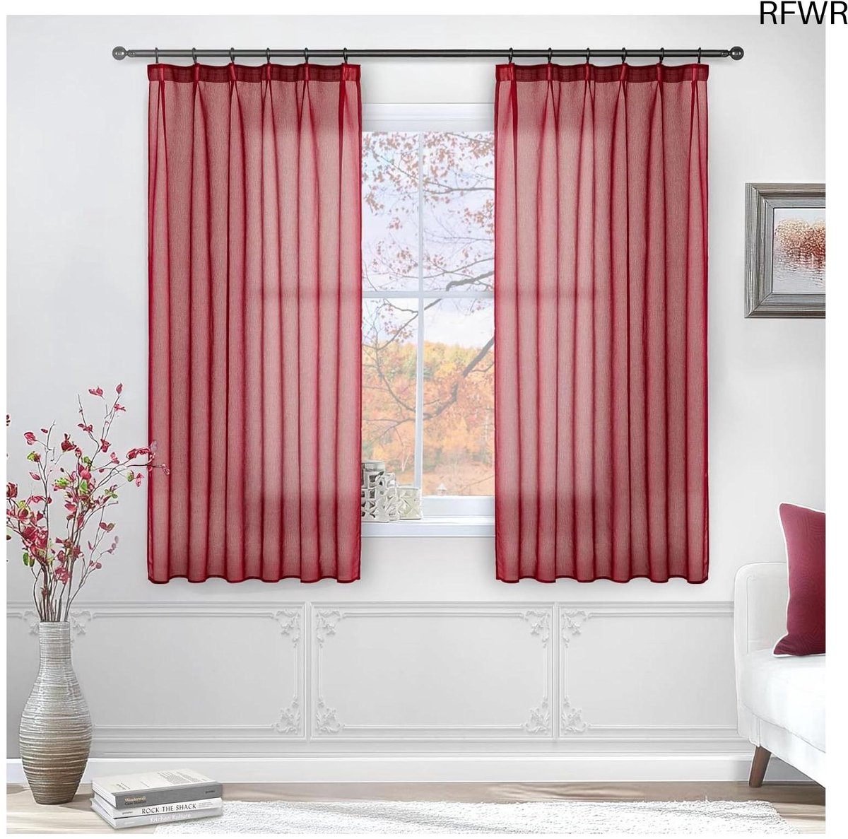 RFWR® Moderne transparante gordijnen met plooiband voor woonkamer, slaapkamer en keuken - 145 x 140 cm, set van 2