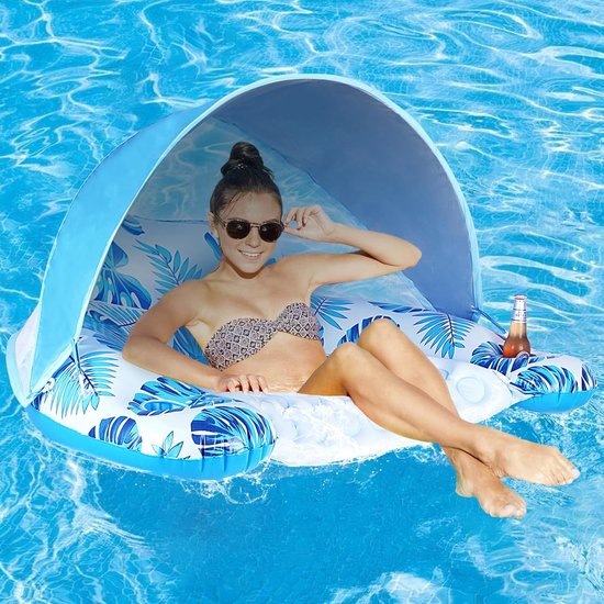 Matelas Flotteur De Piscine Gonflable – Avec Accoudoirs, Porte-gobelet Et Oreiller, 180x100x35 Cm