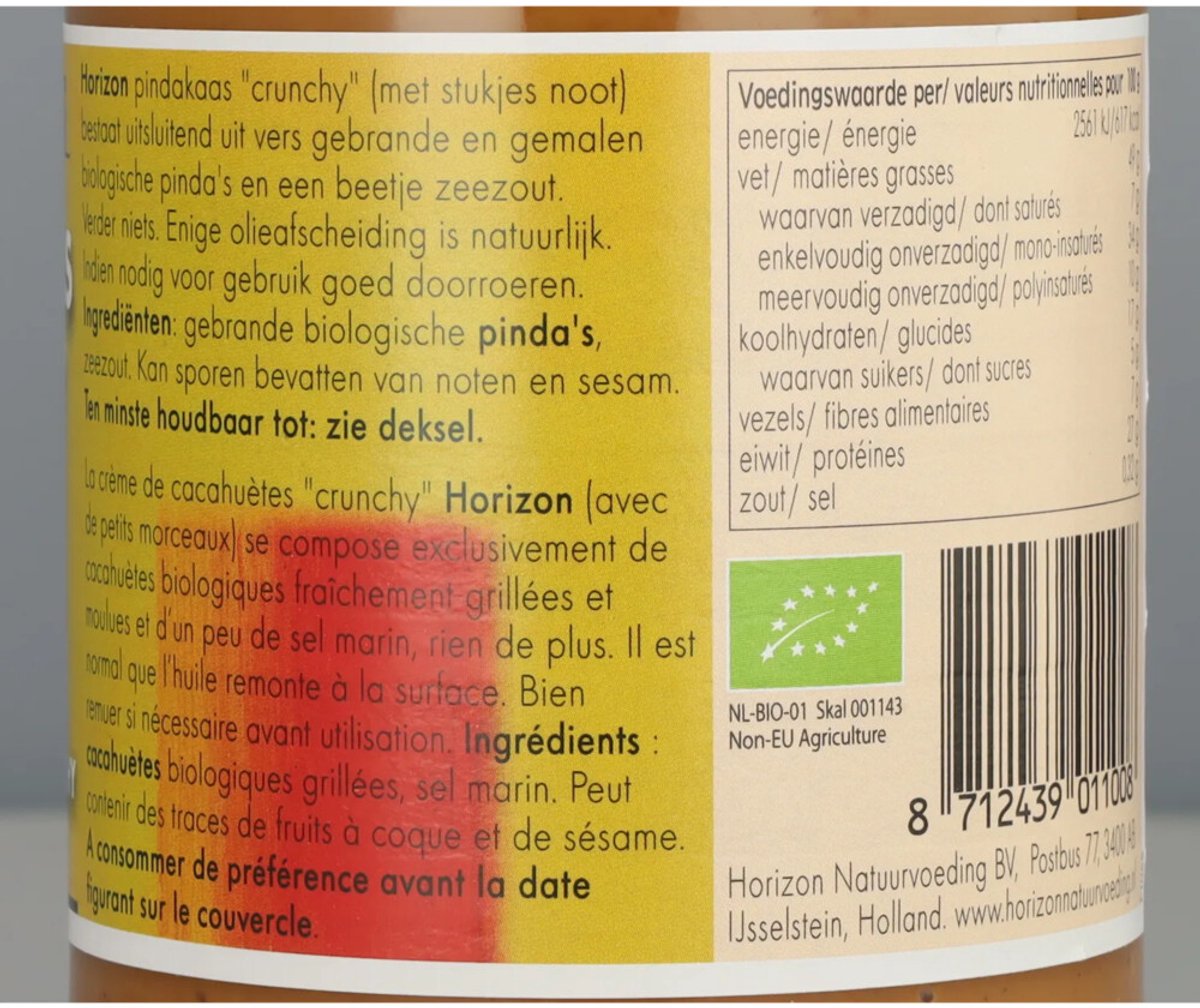 Horizon Pindakaas crunchy met zeezout eko 350 gram