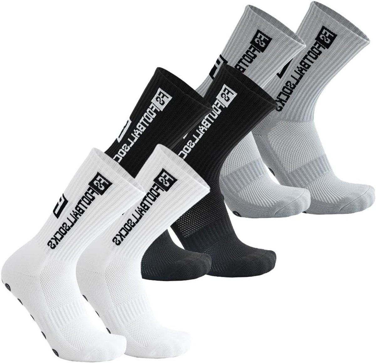 Allecto Plus Non-slip Voetbalsokken 3-Pack voor Heren - Ademende Elastische Voetbalsokken met Antislip Laag Zwart Medium voor Trekking en Fietsen