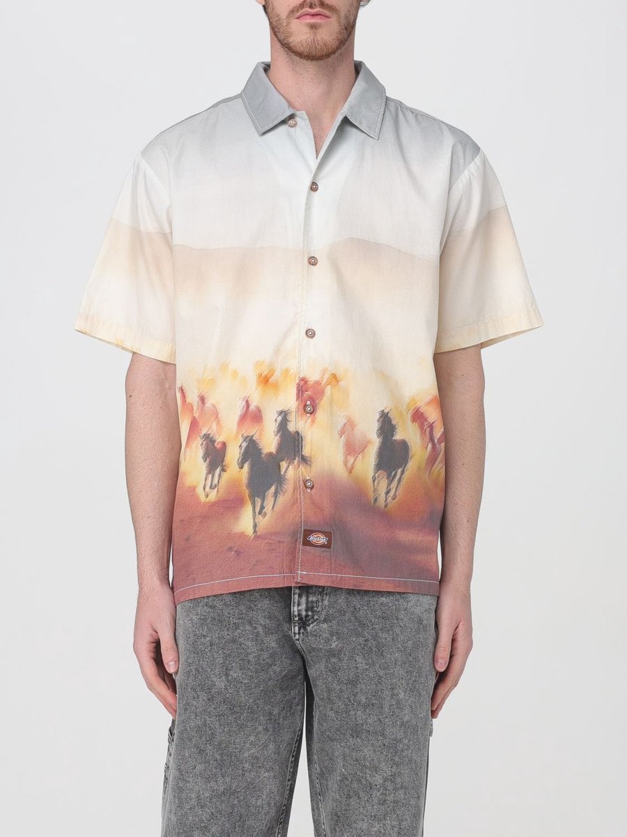 Horses Print Short Sleeve Shirt Ivory Wit
