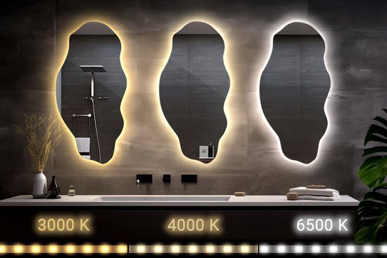 Miroir LED Tulup - Miroir LED de forme organique - 45 cm x 90 cm - Miroir organique avec Siècle des Lumières - Miroir de chambre - Wit froid 6500 K - Miroir organique avec Siècle des Lumières LED - Miroir mural industriel