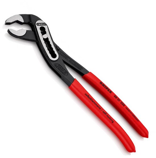 Knipex Alligator waterpomptang met rode handvatten.