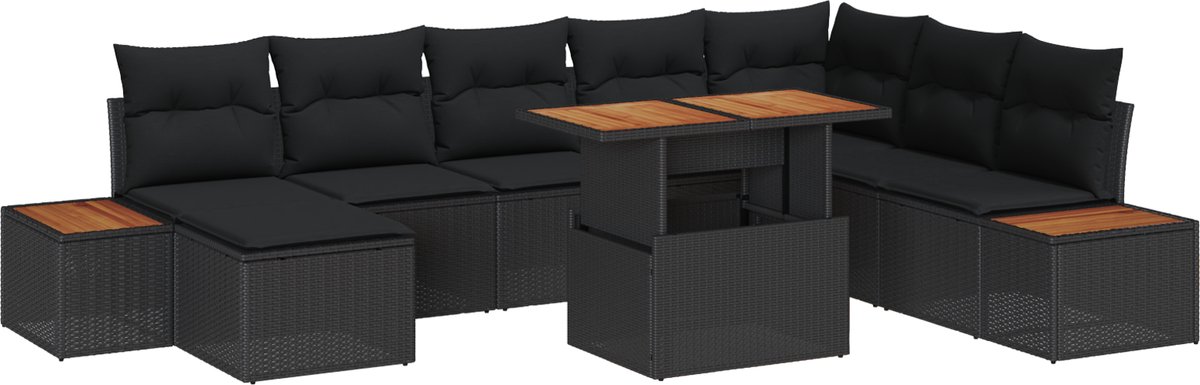 vidaXL - Tuinbank - Set - 9 - pcs - Zwart - en - Bruin