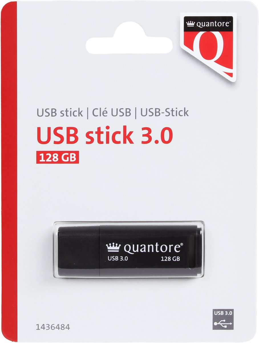 Usb stick 3.0 quantore usb-a 128gb zwart