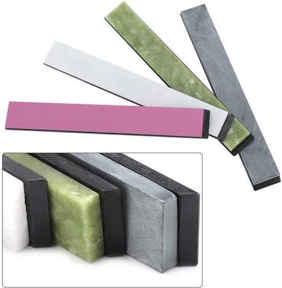 talifoca Messenslijpsteen kit, 400/1000 3000/8000 Grit slijpsteen voor het slijpen van messen, messenslijper steen met hoekgeleider, bamboe basis, lederen strips