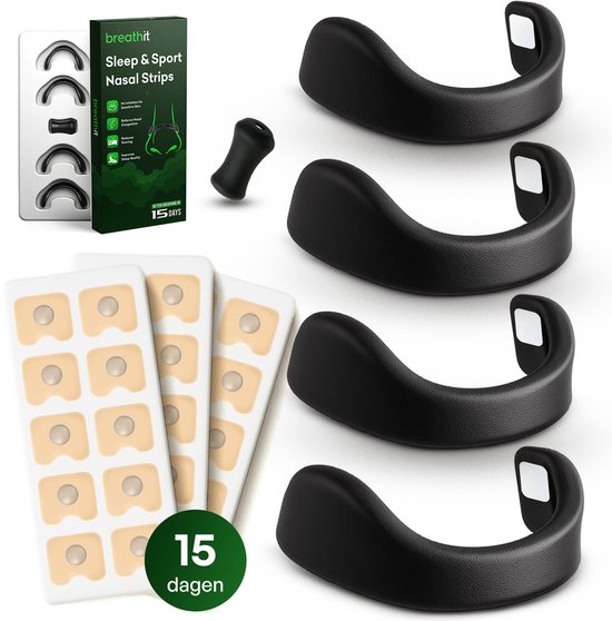 Clips de nez magnétiques anti- Snurk Breathit® - 15 paires - Set de dilatateurs nasaux - Embout buccal anti-ronflement - Pansement nasal - Bandelettes nasales anti-ronflement