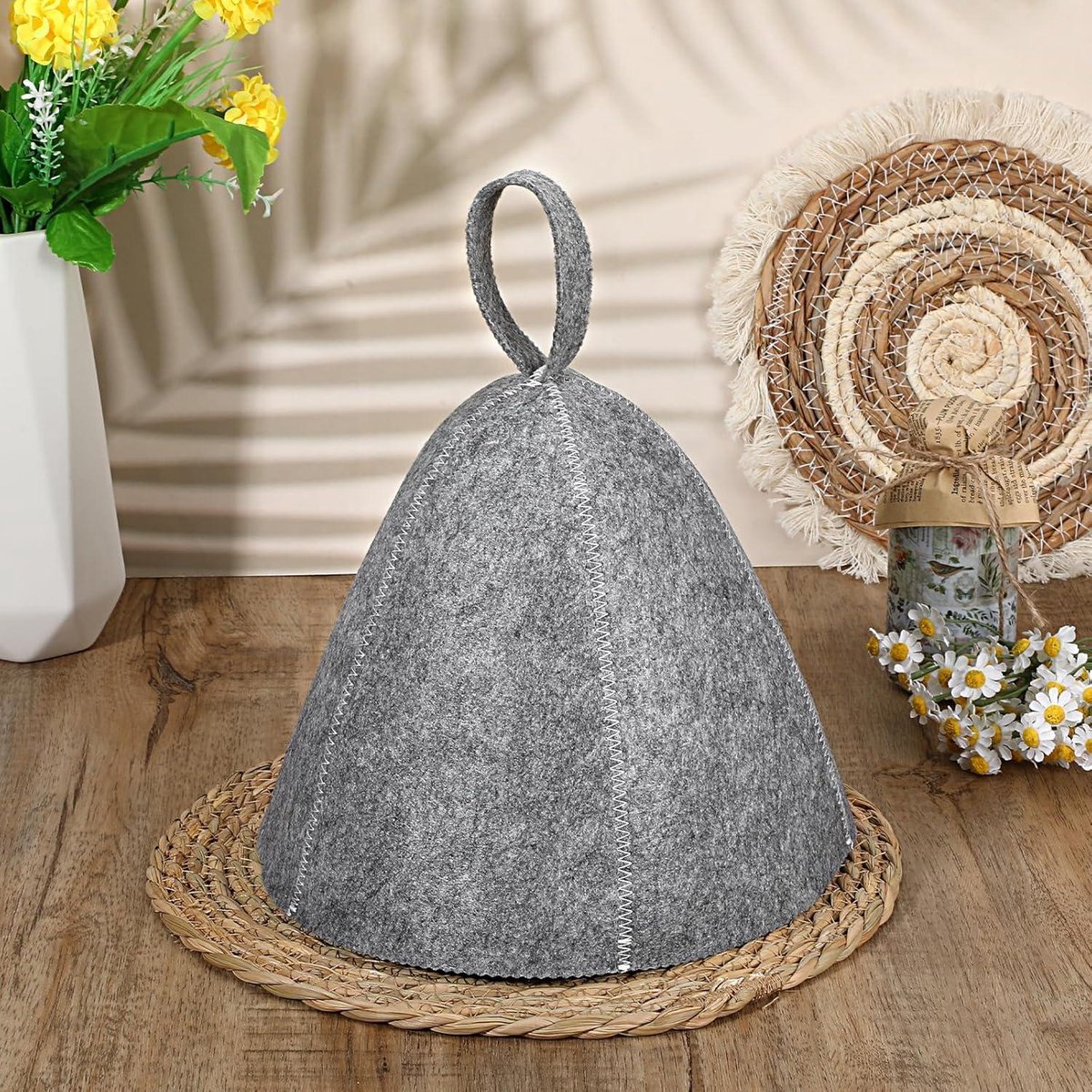 Allecto Plus - Saunamuts Set van 2 - Sauna Hoed Stoom Sauna Wollen Hoed Saunamuts voor Vrouwen Russische Banja Hoed voor Mannen en Vrouwen Badaccessoires Sauna Accessoires (Grijs) — cadeau in Verzorging - foto 2