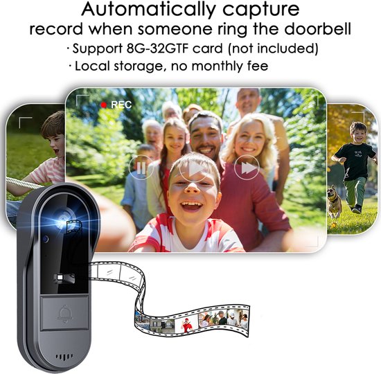 Videodeurbel, 4,3 Inch Scherm 8 MP 1080P Intelligente