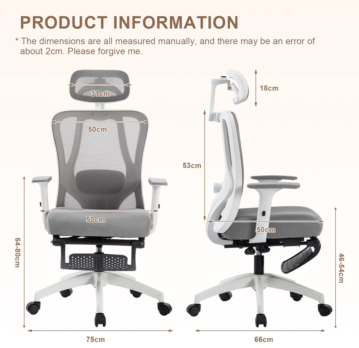 OFMOTRA Bureaustoel - Verstelbare hoofdsteun, armsteun, - afbeelding 2