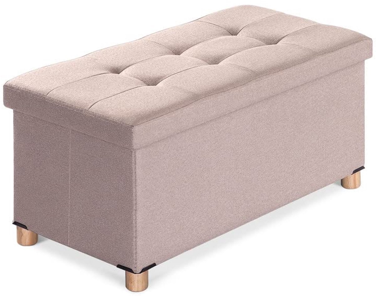 Ibenzoa® Opvouwbare zitbank met opbergruimte, multifunctionele zitkruk en voetenbank in elegant beige