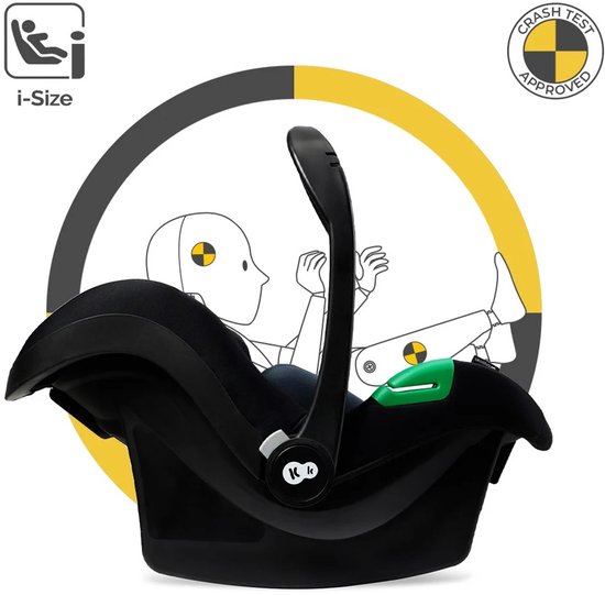 Zwarte baby-autostoel, i-Size, met crash test-goedkeuring.