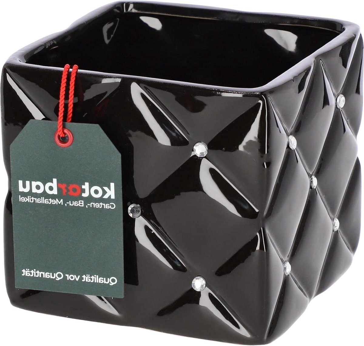Glamour Keramische bloempot 14 x 14 x 13 cm met zirkonia vierkante plantenpot zwarte plantenbak bloembak bloembak voor kamerplanten sierpot voor planten tuinpot