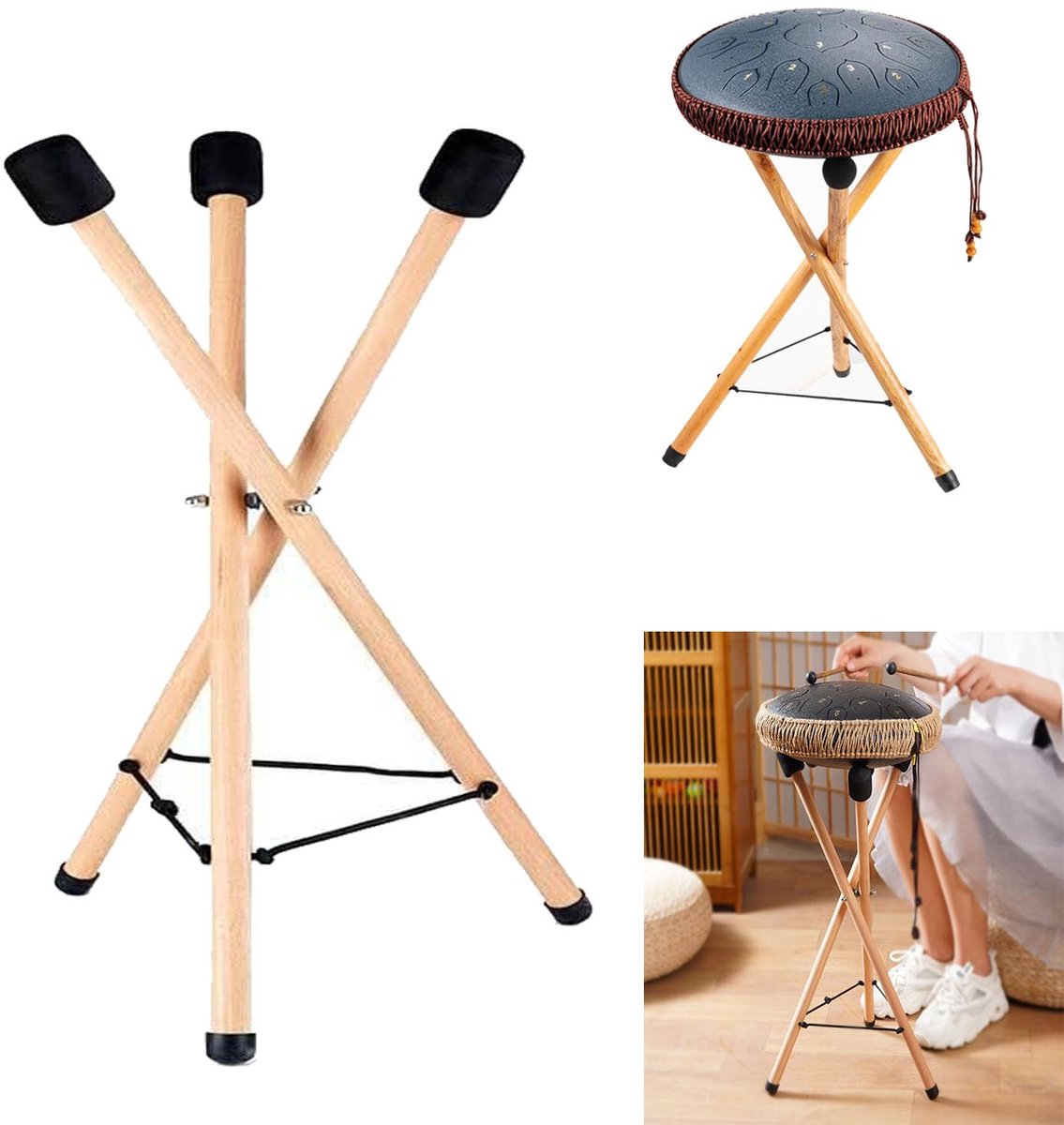 Unyqoos® Verstelbare Houten Drumstandaard voor Handpan en Slaginstrumenten