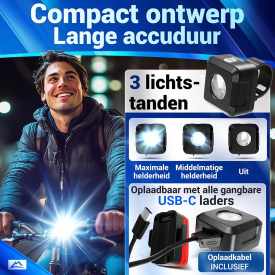 Nextcover Fietslicht Voor en Achter - Fiets Licht USB-C Oplaadbaar & IPX4 Waterdicht - Fietsverlichting Set met 6 Uur Accuduur - Voorlicht en Achterlicht - Fietslamp LED Wit en Rood - Fietslampjes voor alle Fietsjes - Fiets Lamp — afbeelding 5