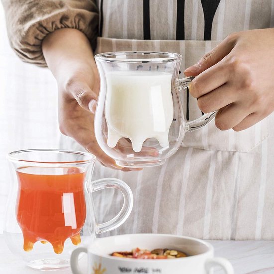 BOQO Glazen Koffiemokken Dubbelwandige Geïsoleerde Drinkglazen Met Handvat Perfect Voor Latte Cappuccino Theezakje Drankenset 4 Kopjes