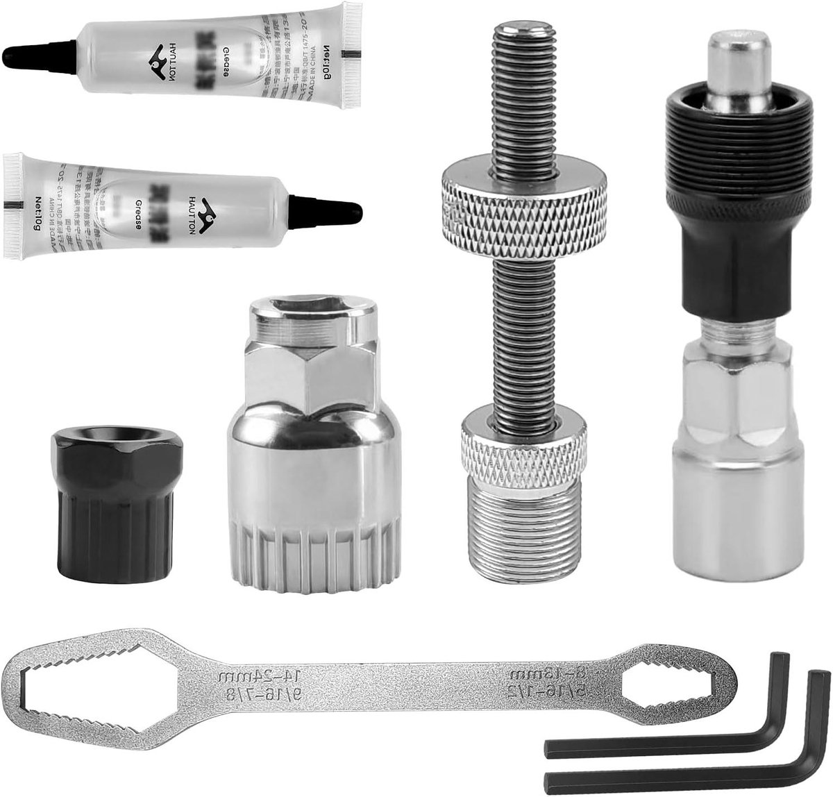 Allecto Plus - 9-delige set fiets cranktrekker en trapasgereedschap - binnenlager met eindsleutel - gereedsapsset voor zwengel - professionele set fietsgereedschap.