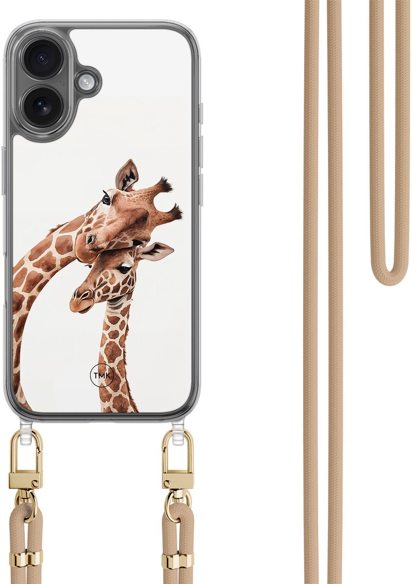 Casevibes - Telefoonhoesje met koord - Geschikt voor Apple iPhone 16 - Giraffen - Bruin - Print