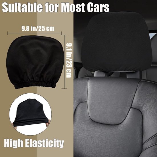 Auto Hoofdsteun Hoes Set - Zwart - Set van 2 Autostoel Hoofdsteun Hoezen - Universeel - Wasbaar - Auto Accessoires - Auto Interieur Accessoires - Auto Interieur Stoel Accessoires Beschermhoezen - Stofdicht en Slijtvast - Zacht en Passend - Hoofdsteun van Merkloos — afbeelding 5