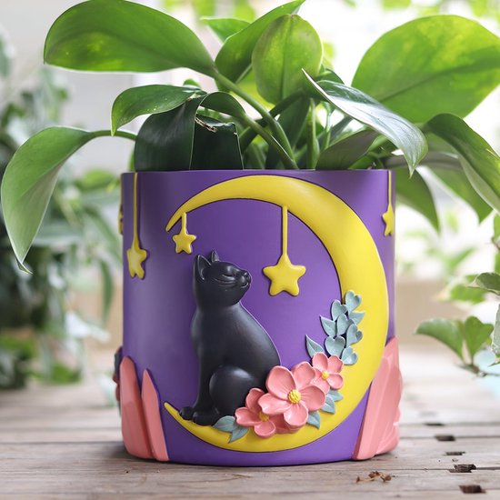 Ibenzoa® Magische Bloempot met Maankattenmotief en Regenboogontwerp voor Binnenplanten