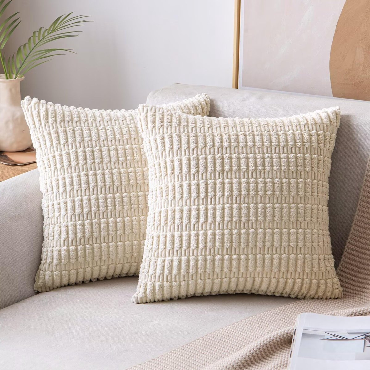 Unyqoos Moderne Corduroy Kussenslopen Set van 2 voor Stijlvolle Interieurdecoratie in Beige wit