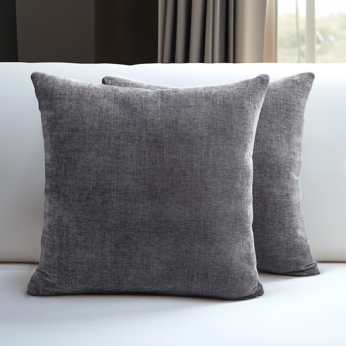Unyqoos Decoratieve Grijze Chenille Kussenhoezen Set van 2 met Verborgen Ritssluiting grijs