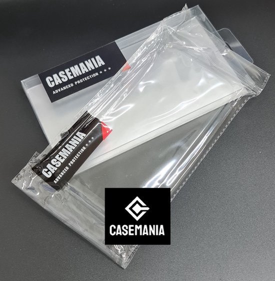 Verpakking van Casemania hoesje met logo 'Casemania Advanced Protection'.