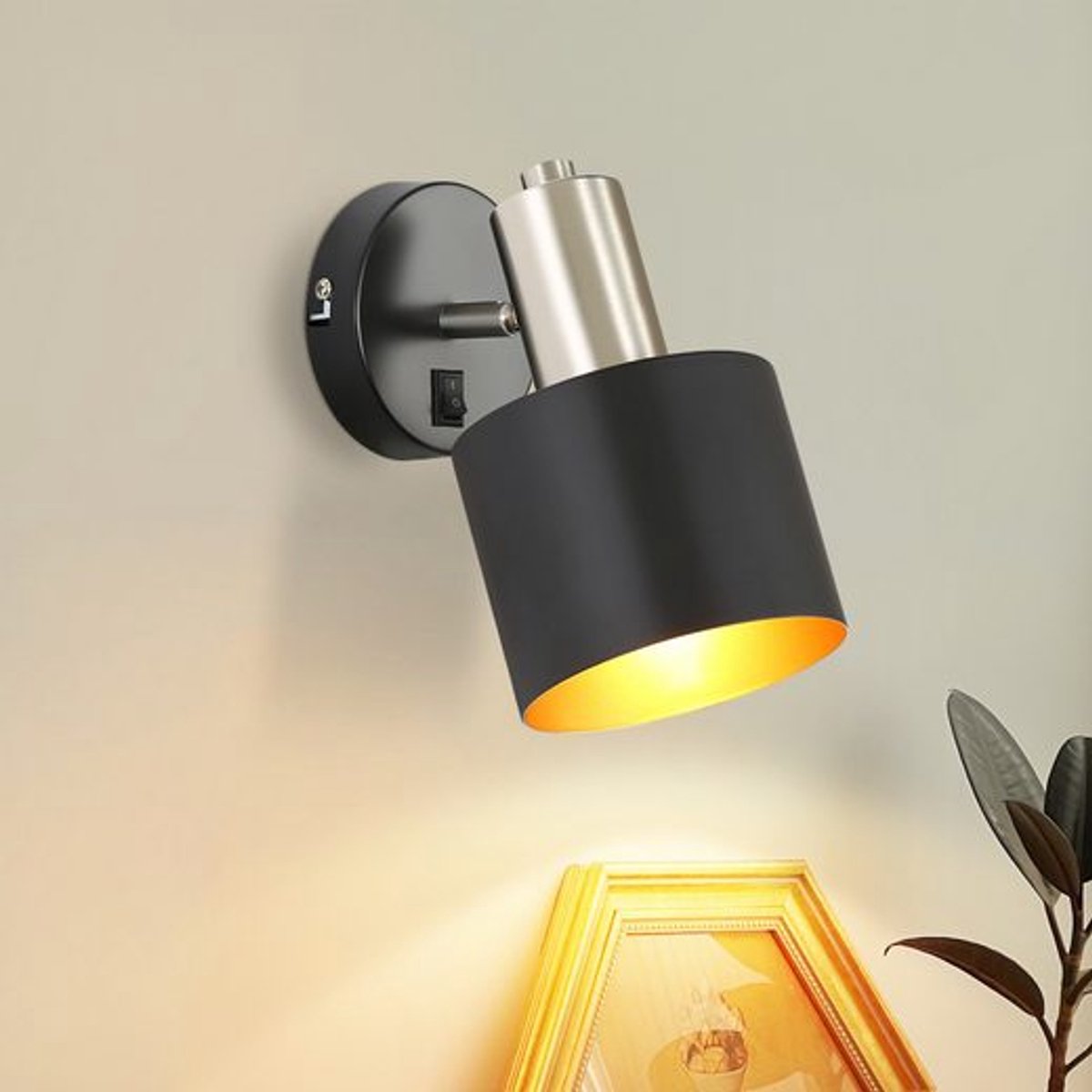 NETTLIFE Wandlamp Vintage - E27 Fitting - Zwart goud - Binnen Wandverlichting - 330° Draaibaar - Industrieel Halverlichting - met Schakelaar - Metaal - voor Slaapkamer | Keuken | Woonkamer-excl. lichtbron